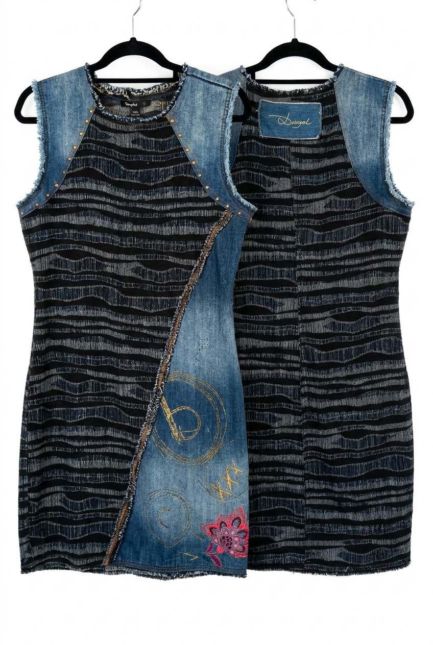 Desigual Denim Patchwork  Dress - Preloved