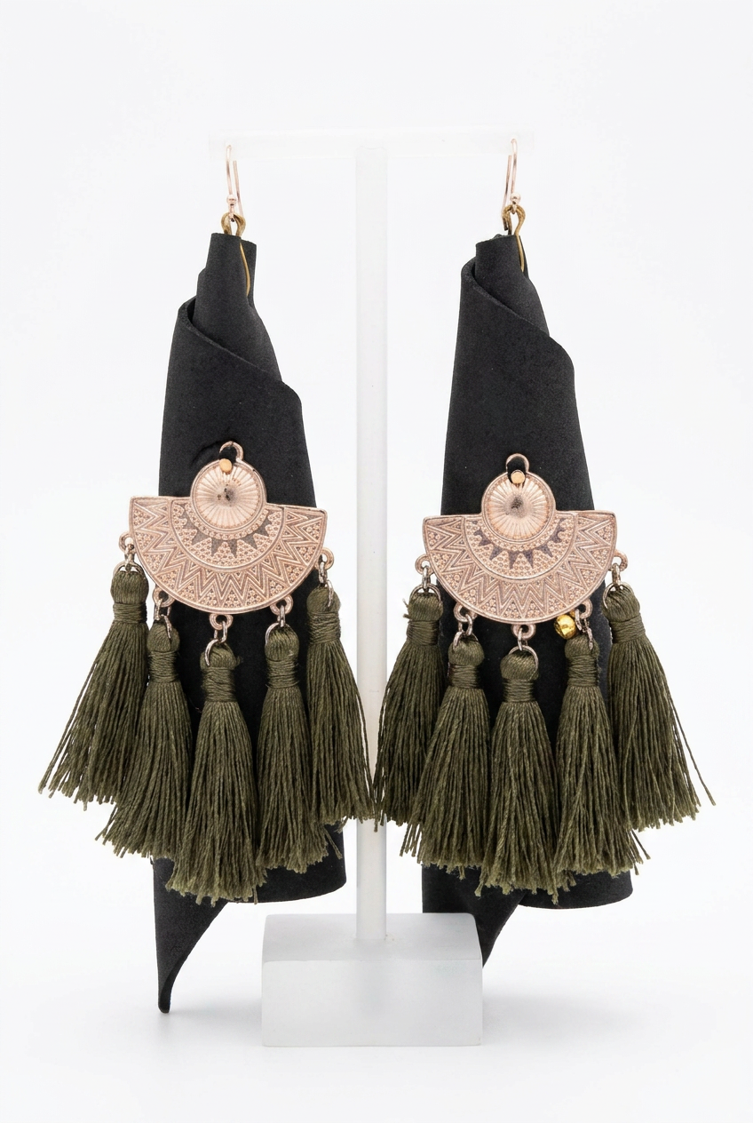 Revive - earrings - Black, Rose Gold, Khaki Green