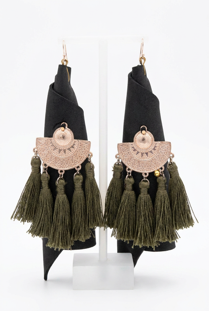 Revive - earrings - Black, Rose Gold, Khaki Green