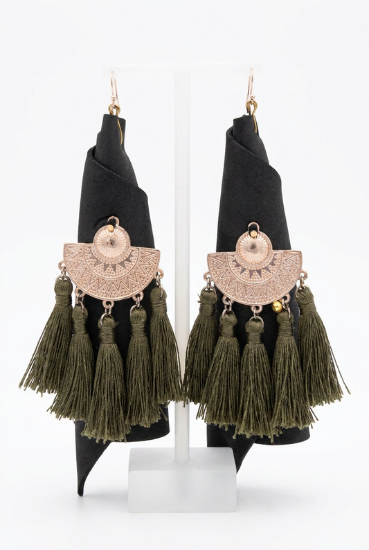 Revive - earrings - Black, Rose Gold, Khaki Green