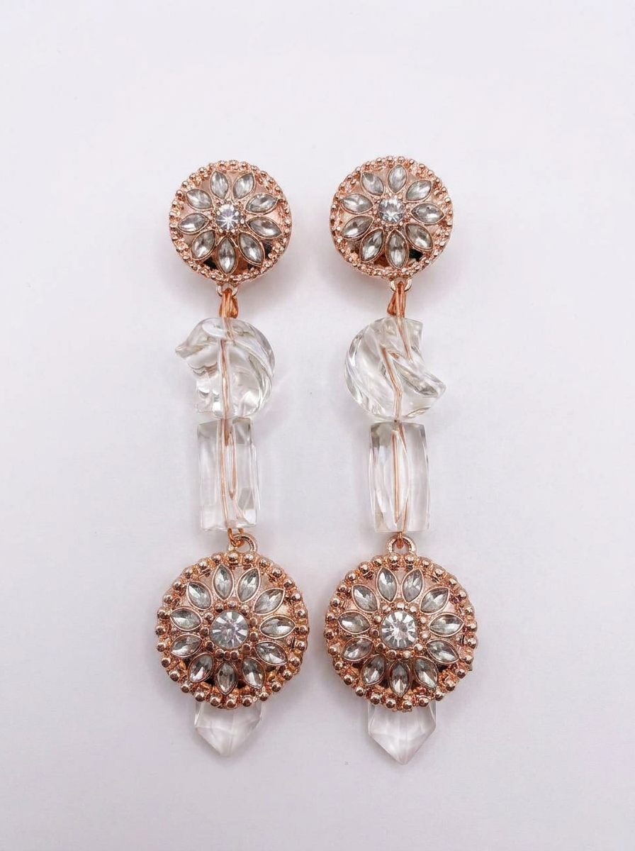 Revive - earrings - Rose gold, Clear