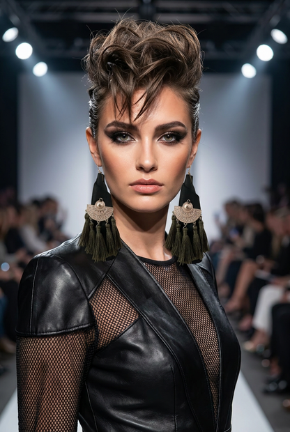 Revive - earrings - Black, Rose Gold, Khaki Green