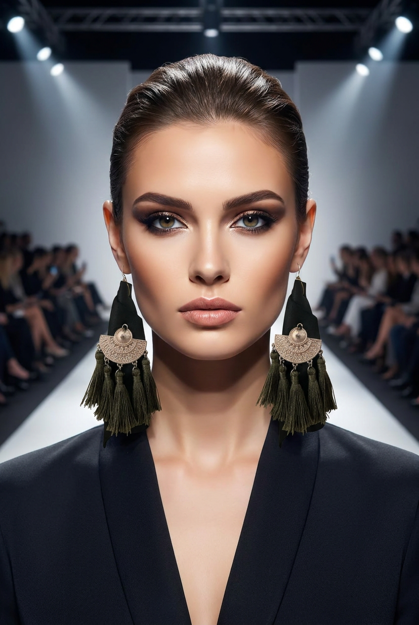 Revive - earrings - Black, Rose Gold, Khaki Green