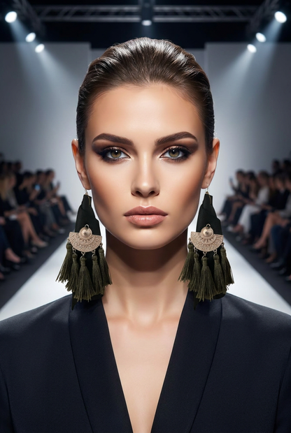 Revive - earrings - Black, Rose Gold, Khaki Green