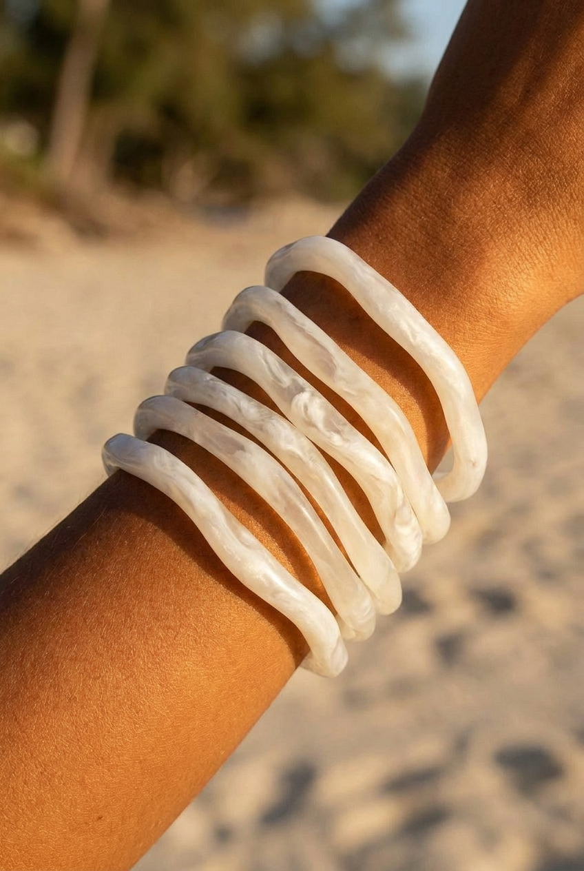 Resin Bangle - White Sands - Irregular skinny round