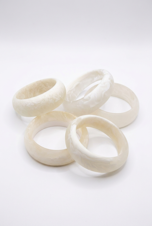 Resin Bangle - White Sands - Round Radiused