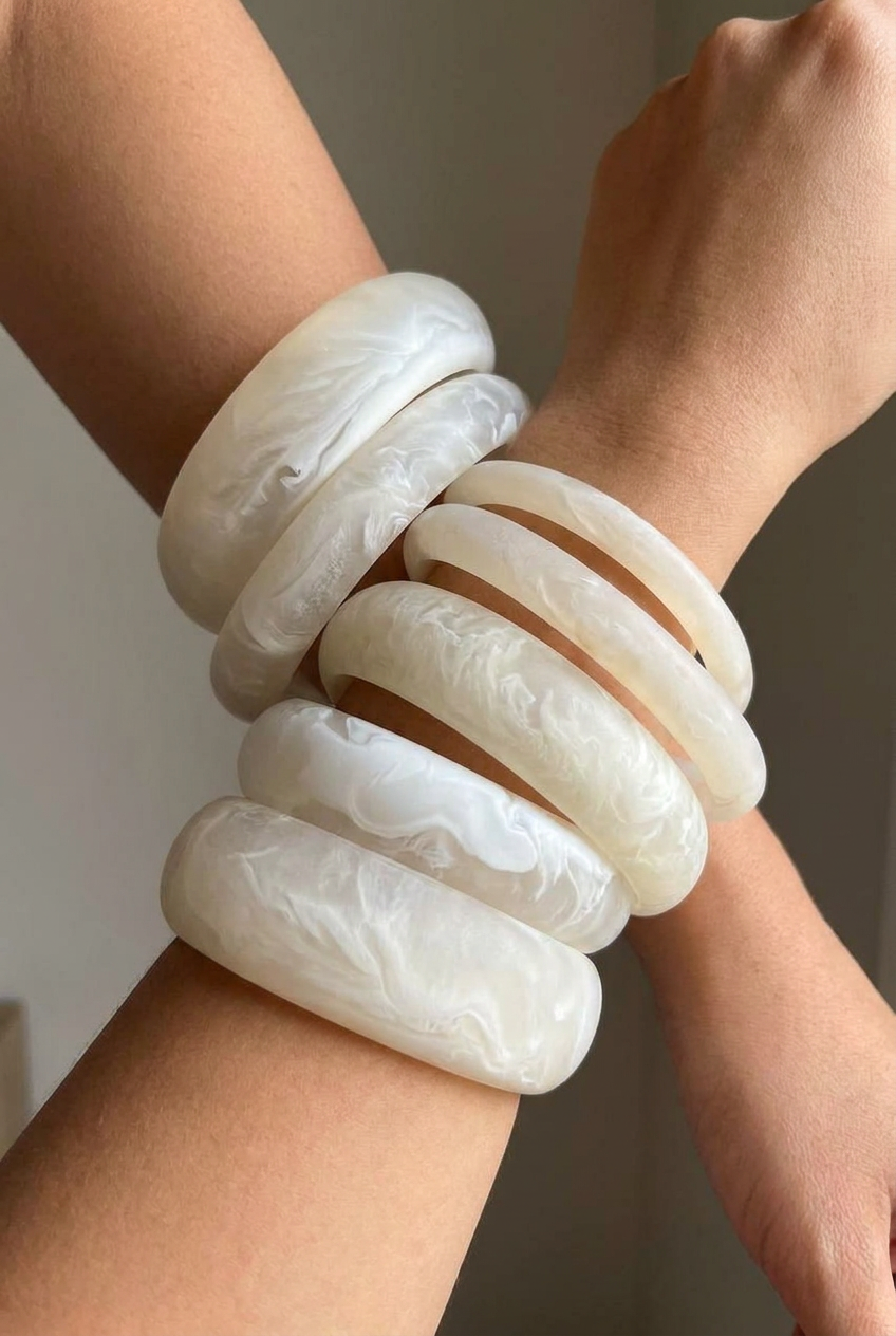 Resin Bangle - White Sands - Round Radiused