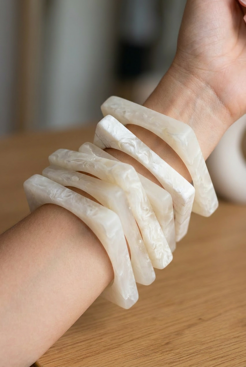 Resin Bangle - White Sands - Square