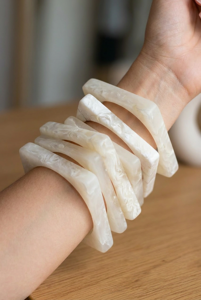 Resin Bangle - White Sands - Square
